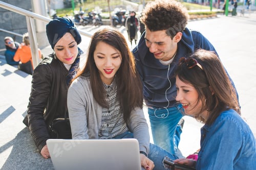 Preview: Multiracial group young people using technology
