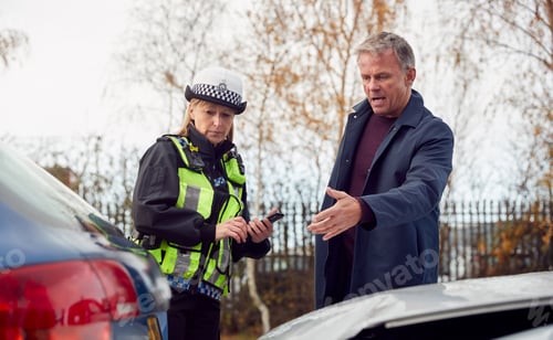 Preview: Traffic Police Officer Takes Witness Statement From Driver At Road Traffic Accident On Mobile Phone
