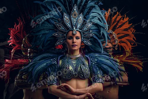 Preview: Three beautiful women in traditional brazilian carnival costumes
