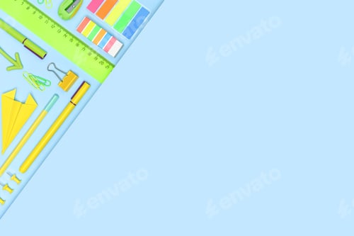 Preview: Stationery for office and school knolling in triangle border frame.