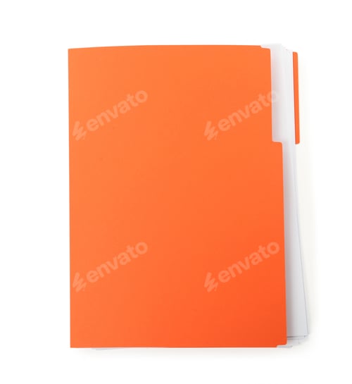 Preview: Orange file with documents isolated on white, top view