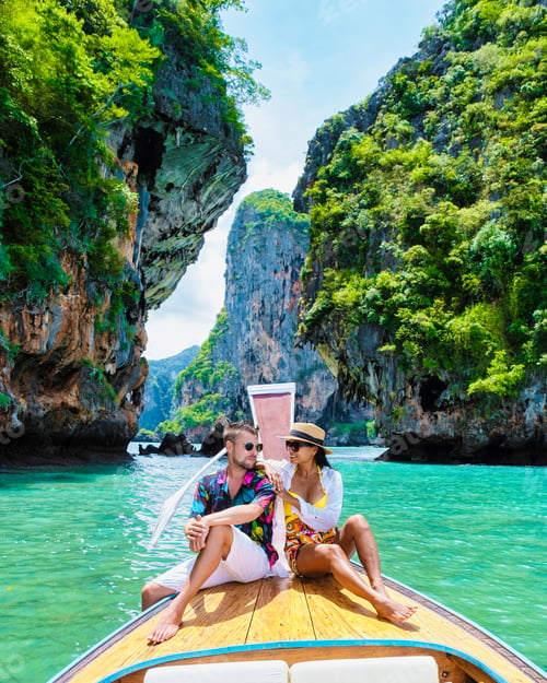 Preview: Luxury Longtail boat in Krabi Thailand, couple man and woman on a trip