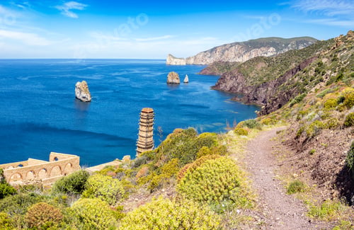Preview: Views of coast, cliffs and Nebida mining, Sardinia island, Italy