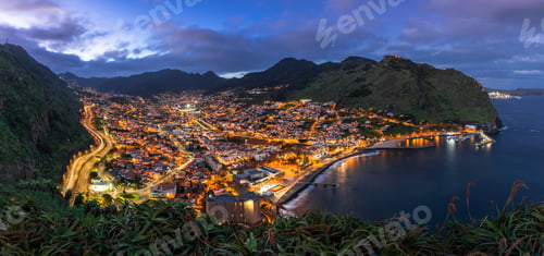 Preview: Panoramic view over Machico in Madeira island, Portugal. Night cityscape