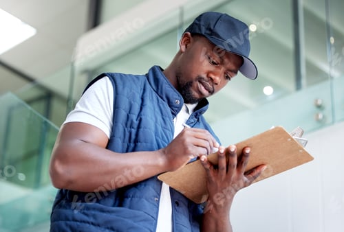 Preview: Committed to delivering on time. Shot of a man delivering a package in a building.