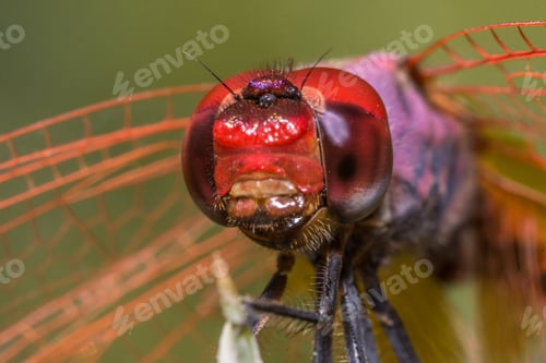 Preview: Selective focus shot of a dragonfly with a red head