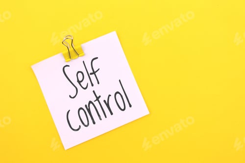Preview: Note written on a white sticker with paper clip. Self control