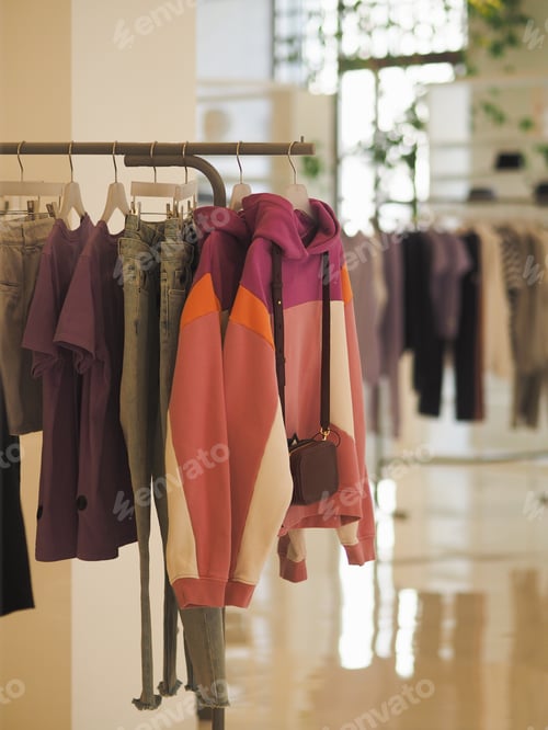 Preview: Colourful clothes handing on a clothes rack.