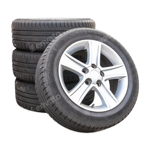 Preview: Four car tires on white background