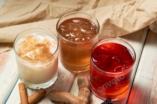 Preview: Jamaica, horchata and tamarind water cups, traditional from mexico.