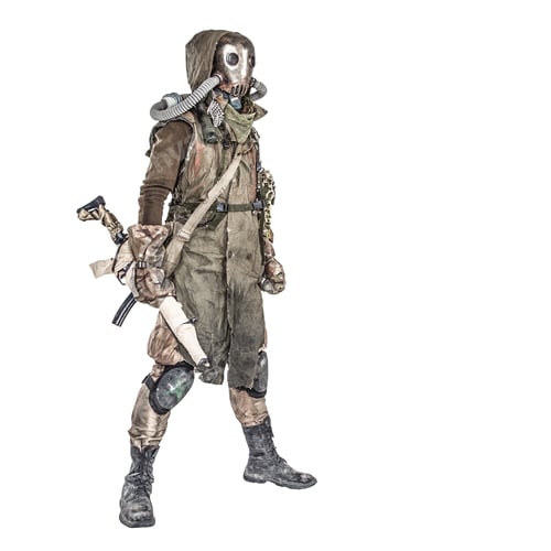 Preview: Post apocalyptic creature in gas mask armed by gun