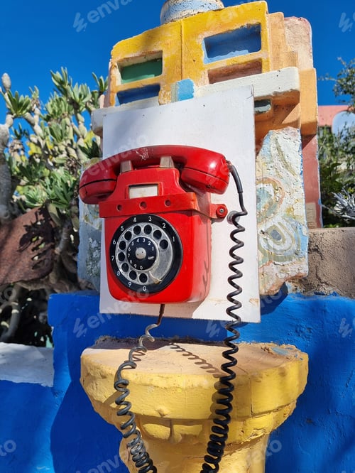 Preview: Vintage red telephone in Corralejo, Fuerteventura