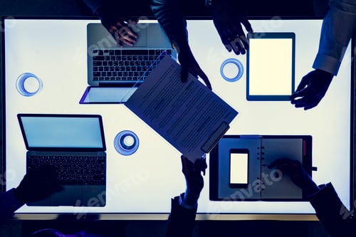 Preview: Hand on a laptop working at cyber space table