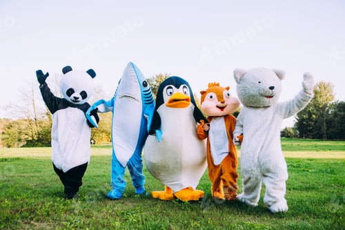 Preview: Group of animals mascots doing party