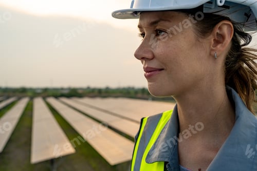 Preview: photovoltaic panel, Engineer with energy measurement tool photovoltaic modules for energy