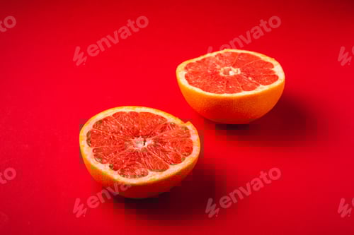 Preview: Sliced grapefruit on vibrant red background