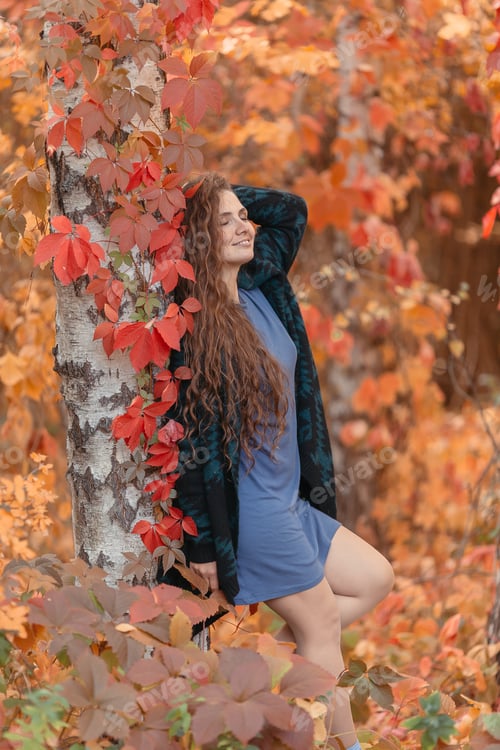 Preview: young girl on the background of beautiful autumn leaves