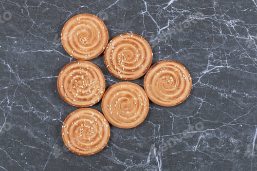 Preview: Six roll cookie arranged , on the marble background