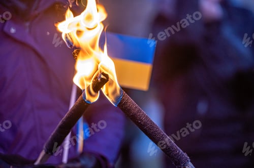 Preview: Candles on streets for peace in Ukraine, symbolising to stop the war, Stand with Ukraine, close-up