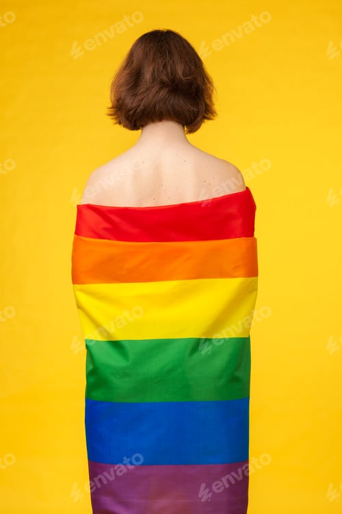 Preview: young woman covering with lgbt pride flag