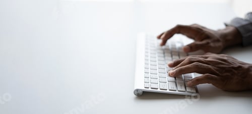 Preview: Hand typing message on keyboard laptop chatting friend search information form internet while workin
