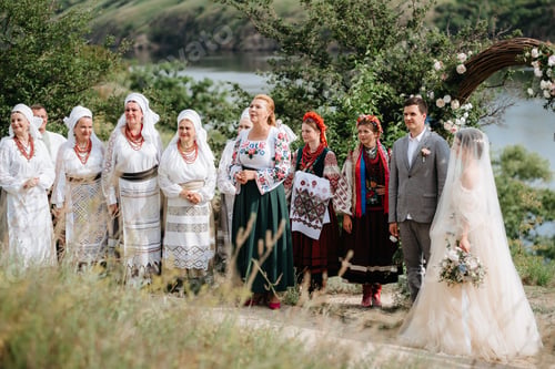 Preview: wedding ceremony in the mountains by the river, in traditional Ukrainian costumes