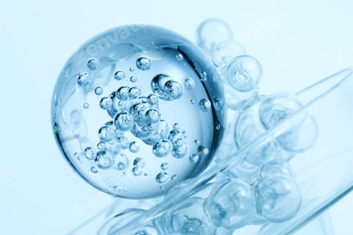Preview: Abstract cosmetic laboratory. An artistic close-up of transparent molecules