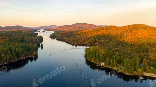 Preview: Aerial View Over Long Lake Adirondack Park Mountains New York US