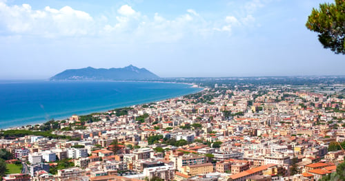 Preview: Aerial view of city Terracina on bright sunny day. Terracina, Italy.
