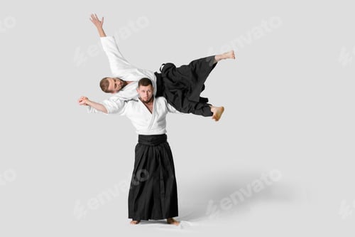 Preview: Two Caucasian Men Are Practicing Aikido On The Tatami (Isolation Path Included)