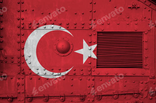 Preview: Turkey flag depicted on side part of military armored tank close up