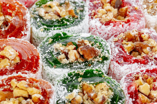 Preview: Background of rows of colorful Turkish Delight sweets