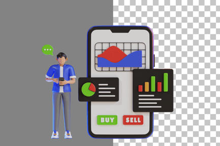 Preview: Investing in Stock Using Mobile App 3D Illustration