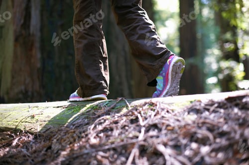 Preview: Person balance walking in forest