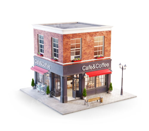 Preview: Unusual 3d illustration of a cozy cafe