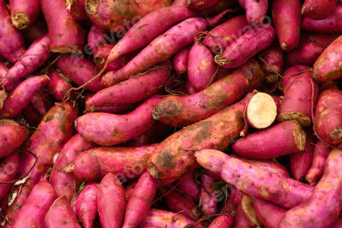 Preview: Fresh Sweet potato as background. Local vegetables.