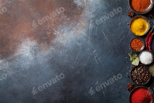 Preview: Colorful spices on stone table