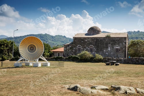 Preview: Aerial drone panorama landscape of Yason Burnu and its lighthouse.Ordu Turkey.