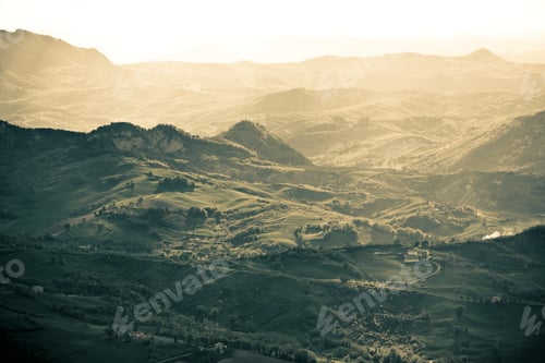 Preview: Outdoor Italian gold hills landscape at sunset