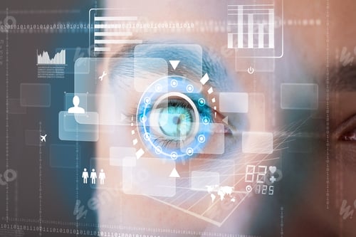 Preview: Futuristic Modern Cyber Man With Technology Screen Eye Panel Concept