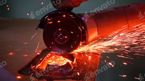 Preview: Cutting metal with disc grinder with bright sparks