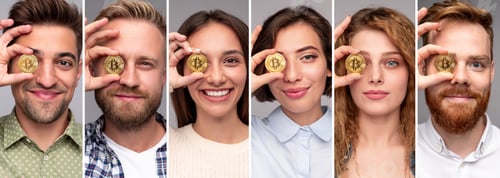 Preview: Modern young people with bitcoins
