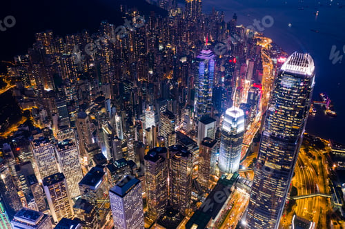 Preview: Central, Hong Kong, 11 September 2018:- Aerial down of Hong Kong business district at night