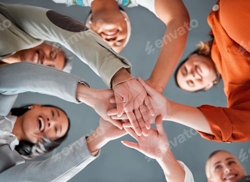 Preview: Team building, hands together and diversity of women in office feeling community, support and succe