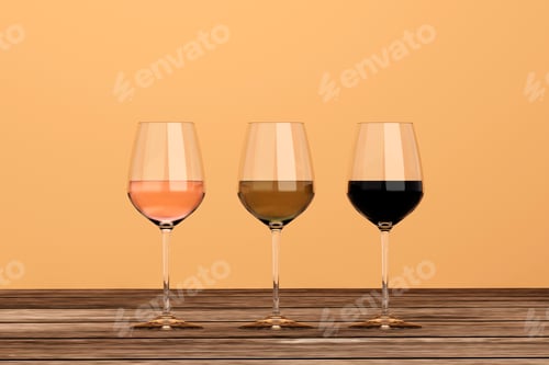Preview: Set transparent 3d wine glasses, white, rose and red wine