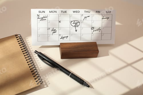 Preview: Desktop calendar on a modern desktop. Schedule and time planning in office and business