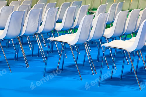 Preview: White chairs on a conference room. Business workspace indoor