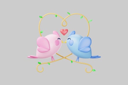 Preview: Cartoon lovebirds with heart vine