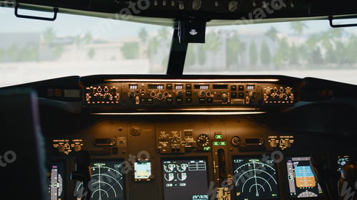 Preview: Airplane cockpit windscreen in navigation cabin to fly aircraft
