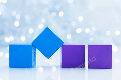Preview: blocks, creative greeting card on bokeh background
